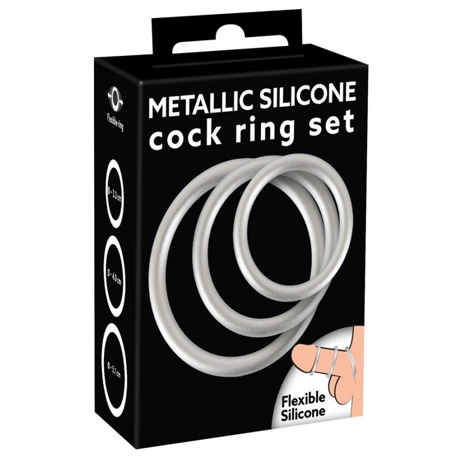 Metallic Silicone Cock Ring Set - 1